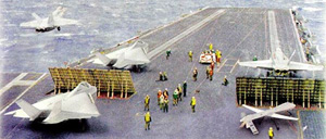 General Atomics EMALS Electromagnetic Aircraft Launch System, which uses a linear electromagnetic accelerator motor, will replace the current C-13 steam catapults.